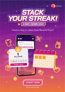 GR Great Rewards App Check-In Collect Points Daily Streak Feature New Great World Pasir Ris Mall Tanglin Mall The Seletar Mall Shopping